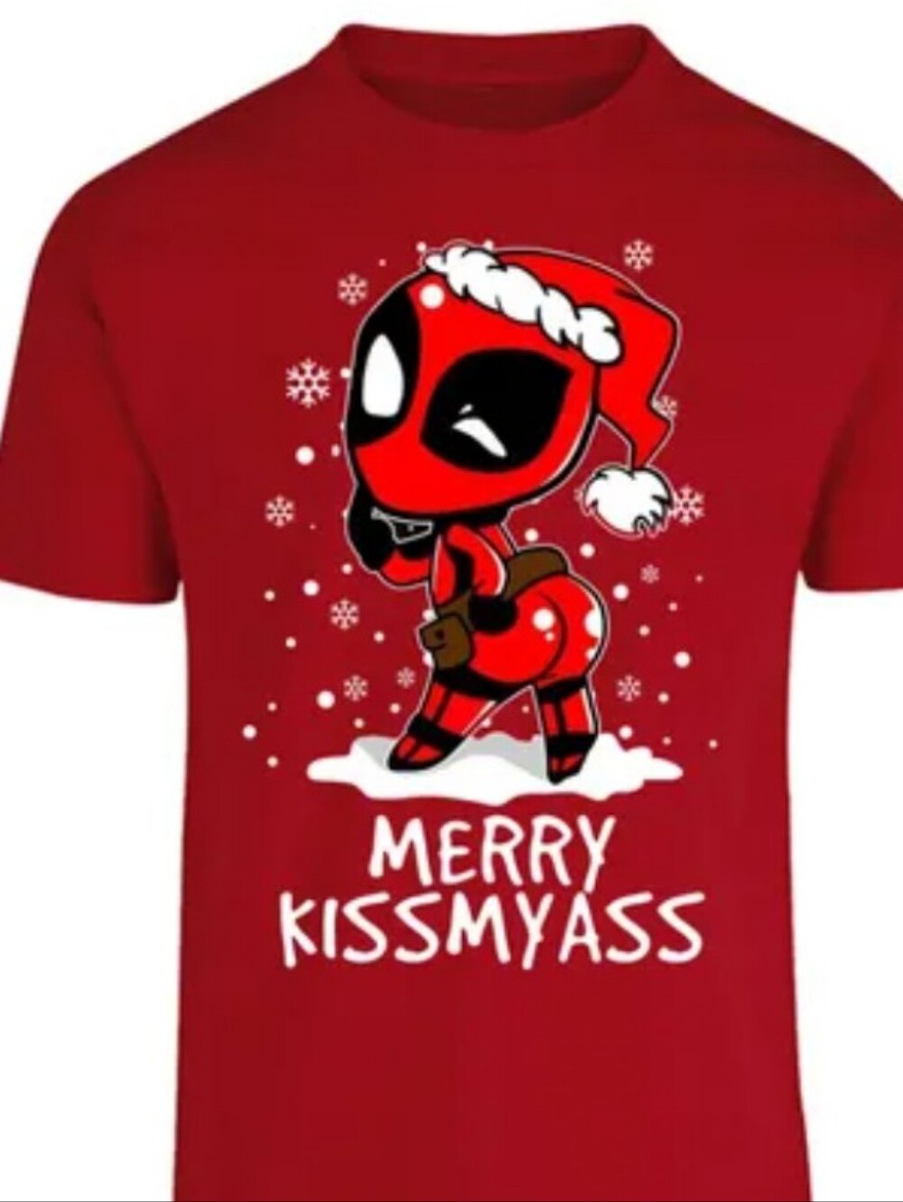 Gildan Dead Pool Merry Kiss My Christmas Tee Sz L